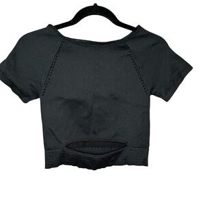 Free‎ People Movement Cut It Out Short Sleeve Crop Top Black M/L